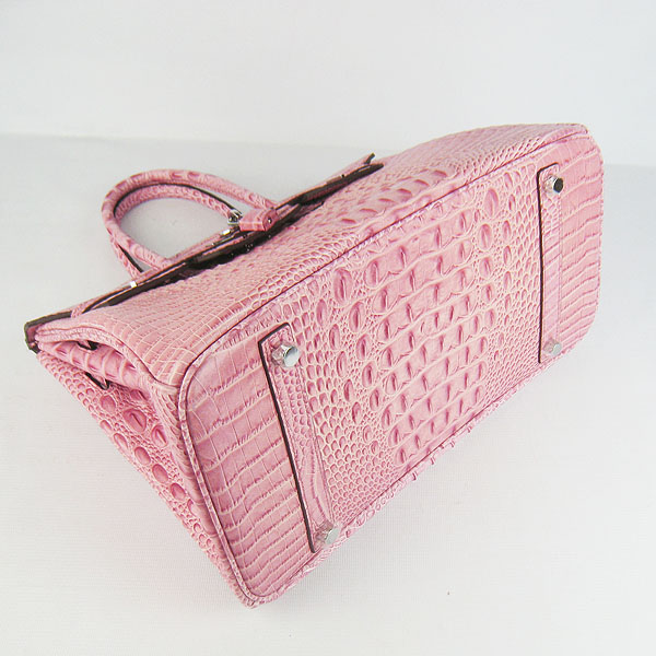 High Quality Fake Hermes Birkin 35CM Crocodile Head Veins Leather Bag Pink 6089